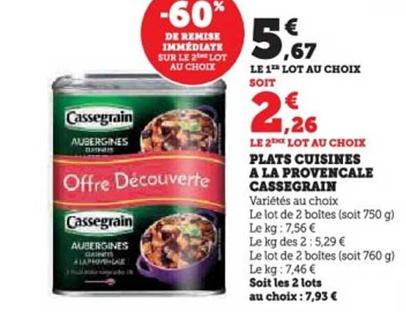 PLATS CUISINES A LA PROVENCALE CASSEGRAIN