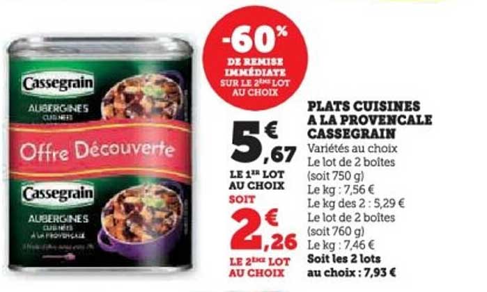 PLATS CUISINES A LA PROVENCALE CASSEGRAIN