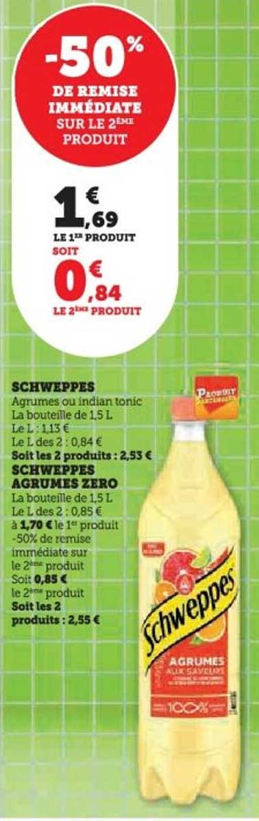 Promotion sur les boissons Schweppes – -50% sur le 2ème produit