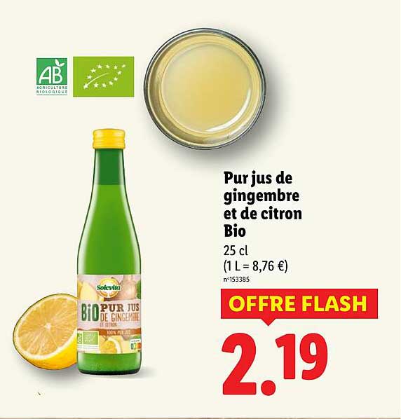 Pur jus de gingembre et de citron Bio