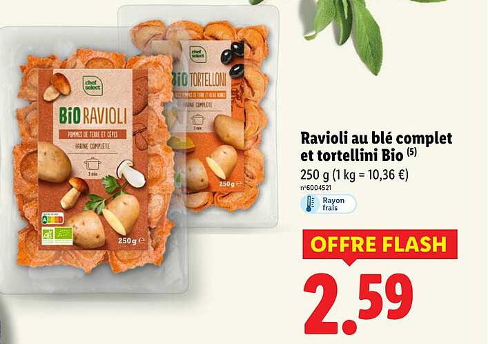 Ravioli au blé complet et tortellini Bio