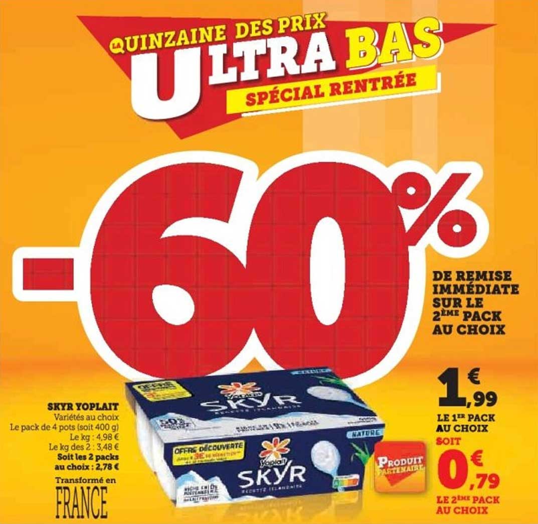 SKYR YOPLAIT -60% de remise immédiate sur le 2ème pack au choix