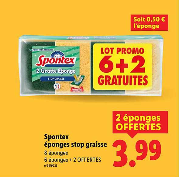 Spontex éponges stop graisse 8 éponges (6 + 2 OFFERTES)