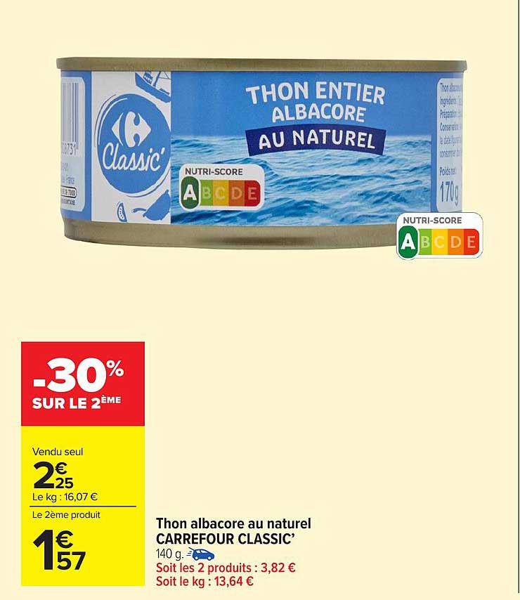 Thon albacore au naturel CARREFOUR CLASSIC’