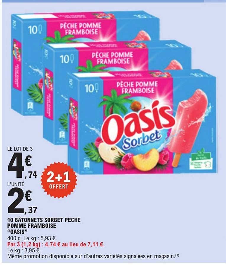 10 BÂTONNETS SORBET PÊCHE POMME FRAMBOISE "OASIS"
