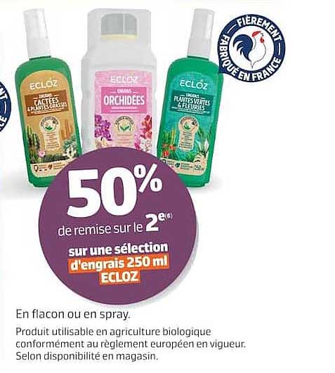 50% de remise sur le 2e sur une sélection d'engrais 250 ml ECLOZ