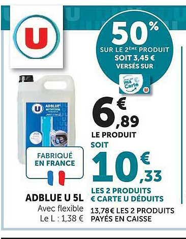 50% sur le 2ème produit soit 3,45 € versés sur carte U