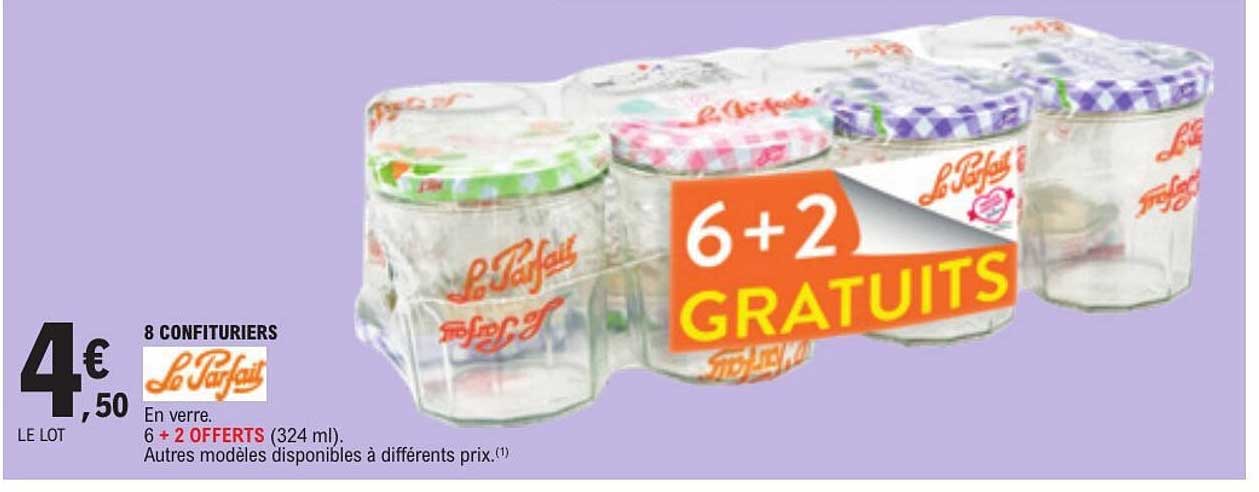 8 CONFITURIERS Le Païfayt En verre. 6 + 2 OFFERTS (324 ml). Autres modèles disponibles à différents prix.(1)
