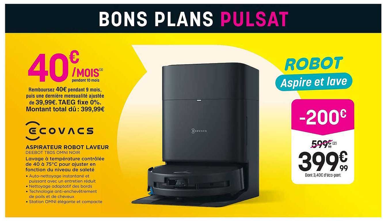 ASPIRATEUR ROBOT LAVEUR DEEBOT T80S OMNI NOIR