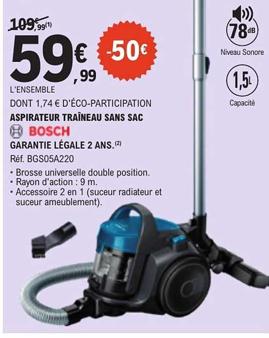 ASPIRATEUR TRAÎNEAU SANS SAC BOSCH