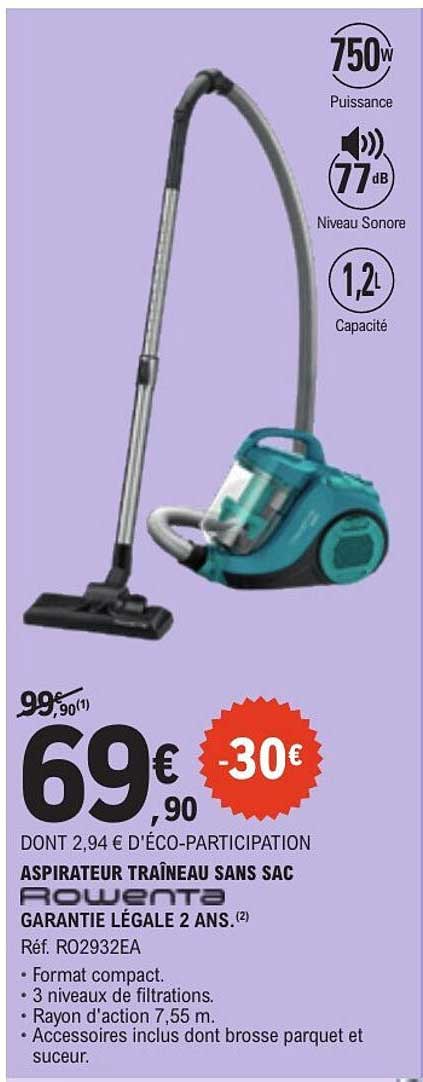 ASPIRATEUR TRAINEAU SANS SAC ROWENTA