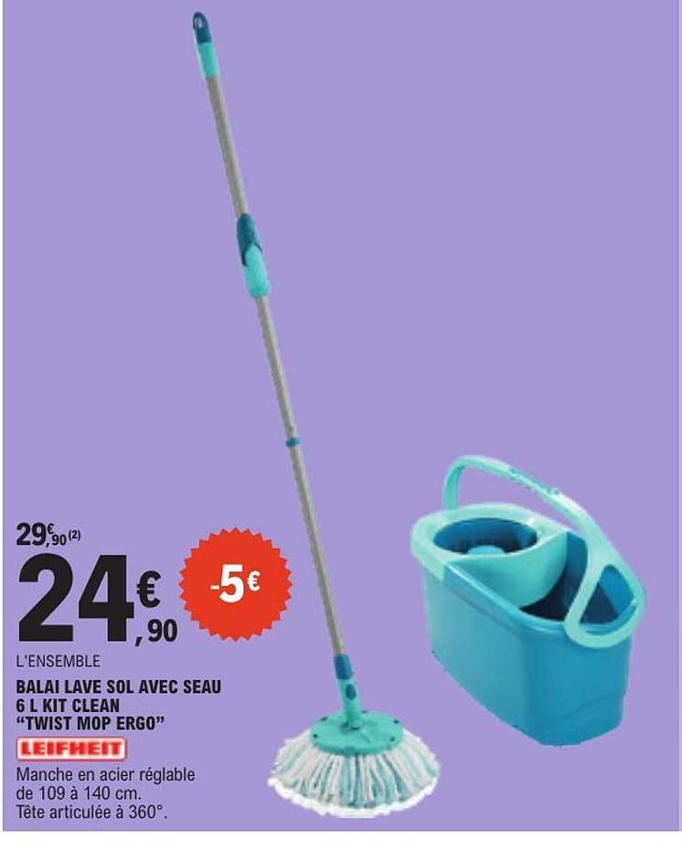 BALAI LAVE SOL AVEC SEAU 6 L KIT CLEAN “TWIST MOP ERGO”