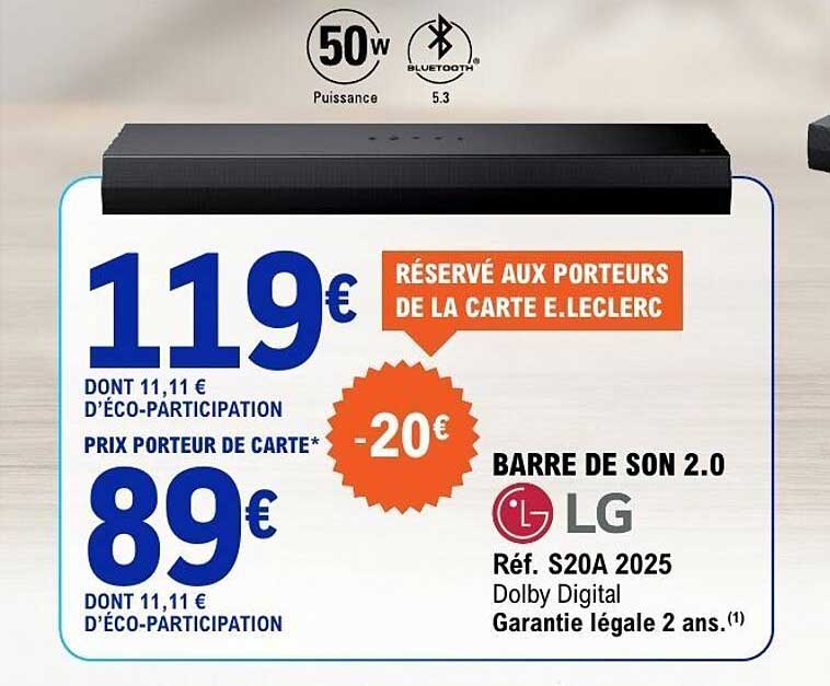 BARRE DE SON 2.0 LG Réf. S20A 2025