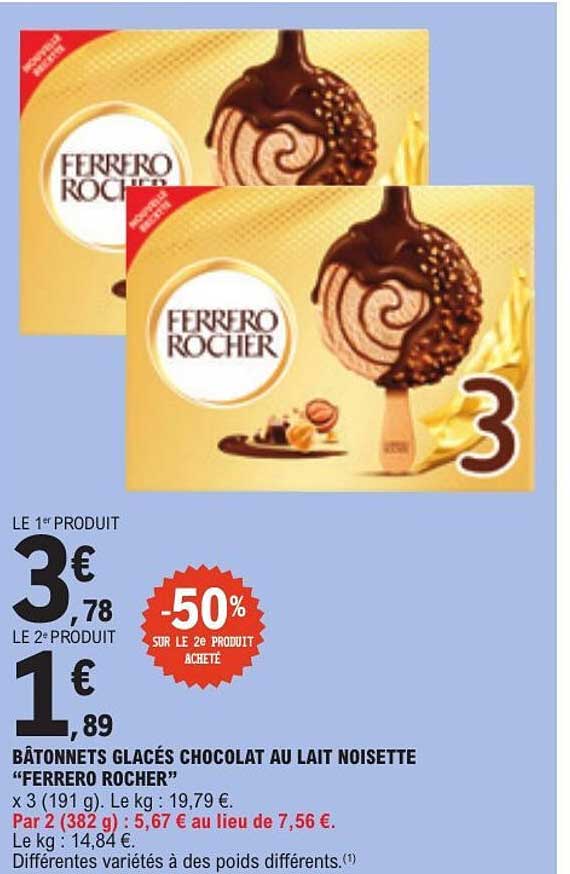 BÂTONNETS GLACÉS CHOCOLAT AU LAIT NOISETTE “FERRERO ROCHER”