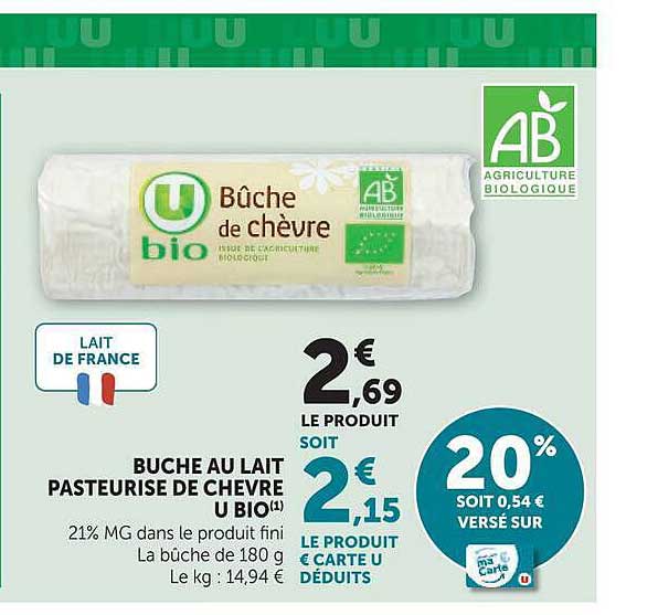 Bûche au lait pasteurisé de chèvre