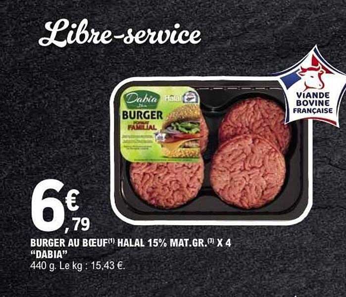 BURGER AU BŒUF HALAL 15% MAT.GR. X 4 “DABIA”