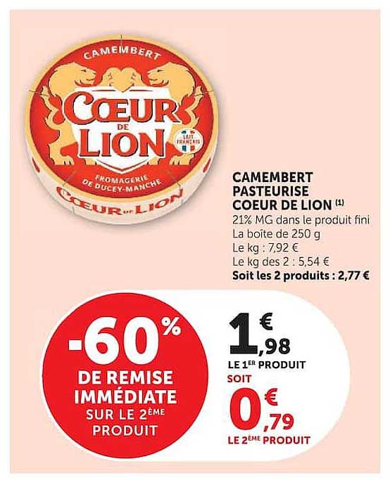 CAMEMBERT PASTEURISE COEUR DE LION