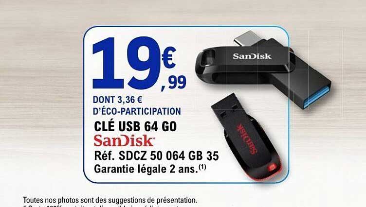 CLÉ USB 64 GO SanDisk Réf. SDCZ 50 064 GB 35 Garantie légale 2 ans. (1)