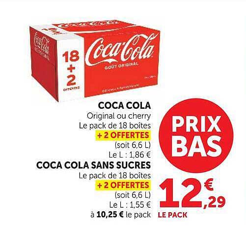 COCA COLA Original ou cherry Le pack de 18 boîtes + 2 OFFERTES