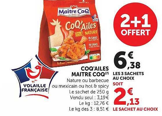 COQ'AILLES MAÎTRE COQ Nature ou barbecue ou mexicain ou hot & spicy