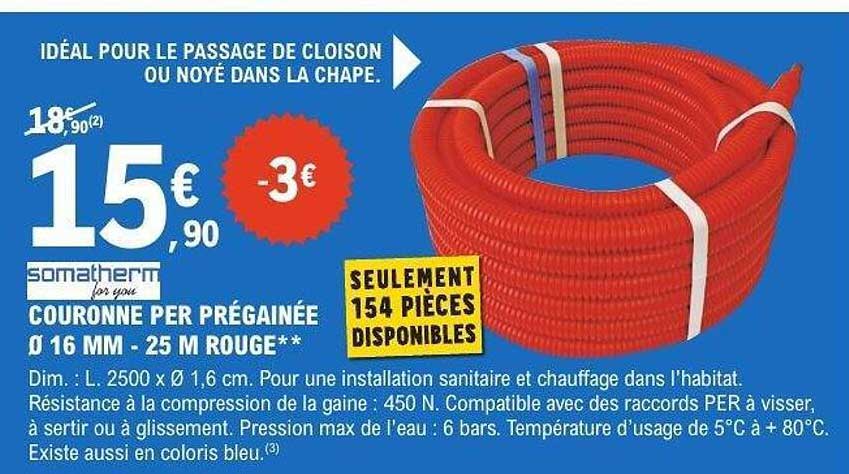 COURONNE PER PRÉGAINÉE Ø 16 MM - 25 M ROUGE**