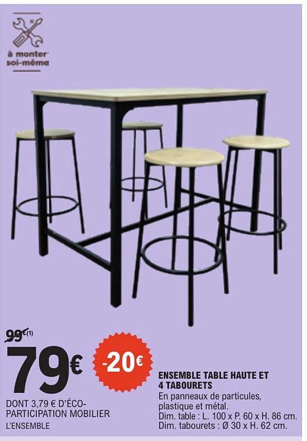 ENSEMBLE TABLE HAUTE ET 4 TABOURETS