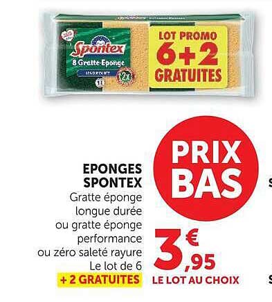 EPONGES SPONTEX Gratte-éponge longue durée ou gratte éponge performance ou zéro saleté rayure Le lot de 6 + 2 GRATUITES