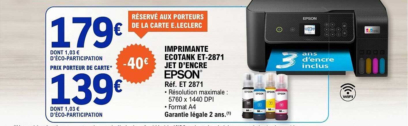 IMPRIMANTE ECOTANK ET-2871 JET D'ENCRE EPSON
