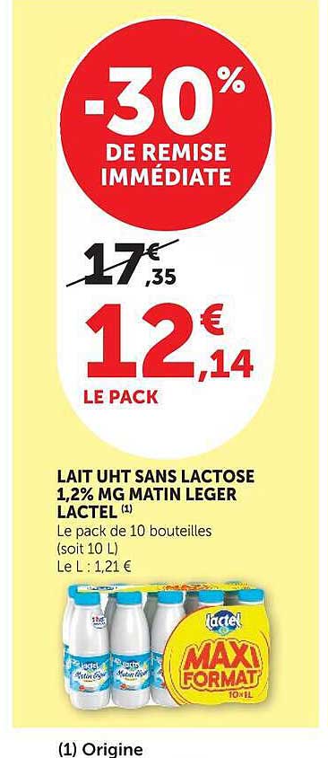 LAIT UHT SANS LACTOSE 1,2% MG MATIN LEGER LACTEL