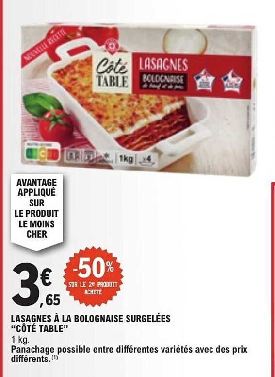 LASAGNES À LA BOLOGNAISE SURGELÉES «CÔTÉ TABLE»