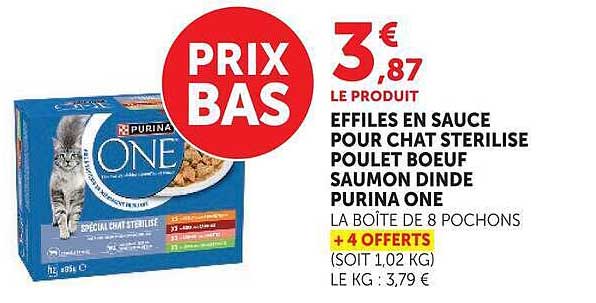LE PRODUIT EFFILÉS EN SAUCE POUR CHAT STERILISE POULET BOEUF SAUMON DINDE PURINA ONE