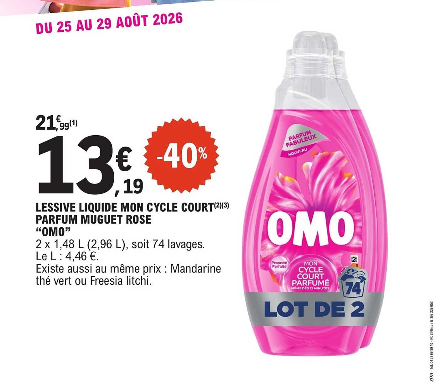 LESSIVE LIQUIDE MON CYCLE COURT PARFUM MUGUET ROSE “OMO”