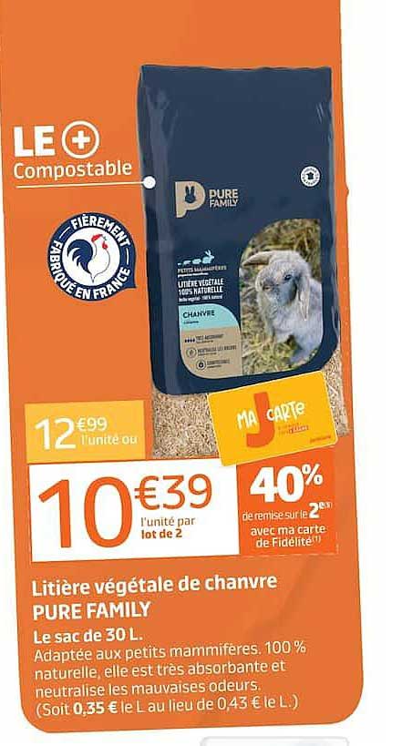 Litière végétale de chanvre PURE FAMILY
