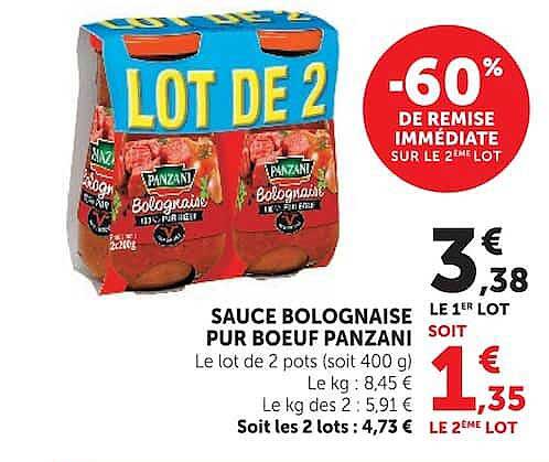 LOT DE 2 SAUCE BOLOGNAISE PUR BOEUF PANZANI