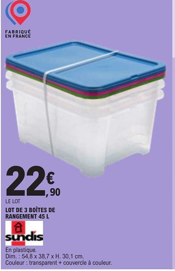 LOT DE 3 BOÎTES DE RANGEMENT 45 L