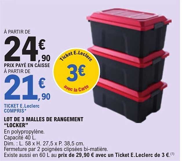 LOT DE 3 MALLES DE RANGEMENT “LOCKER”