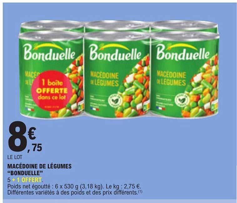 MACÉDOINE DE LÉGUMES “BONDUELLE” 5 + 1 OFFERT.