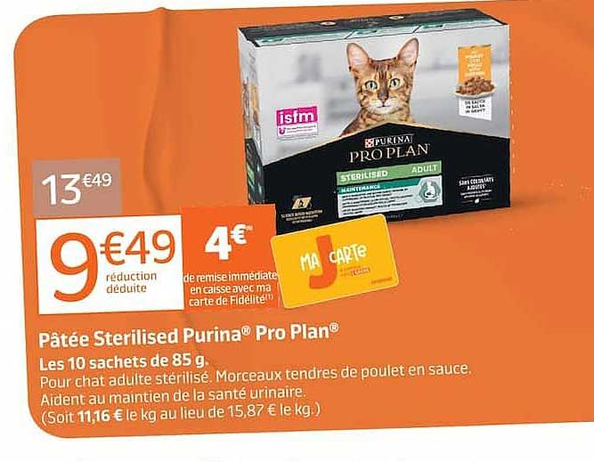 Pâtée Sterilised Purina® Pro Plan® Les 10 sachets de 85 g.