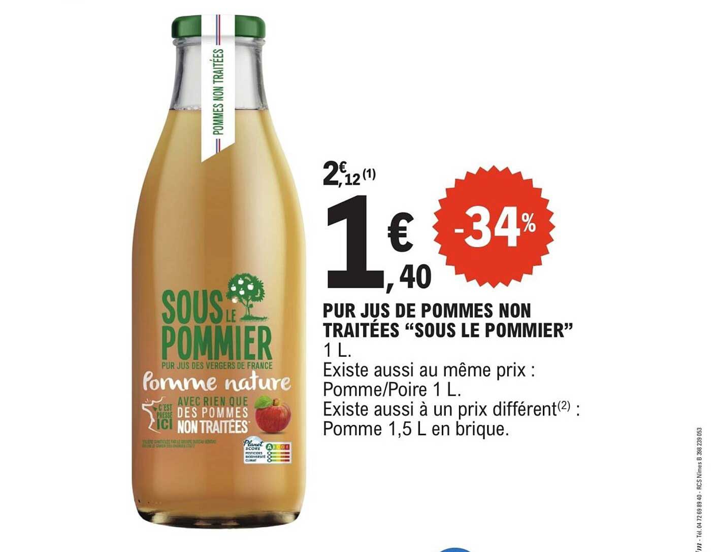 PUR JUS DE POMMES NON TRAITEES “SOUS LE POMMIER” 1 L.