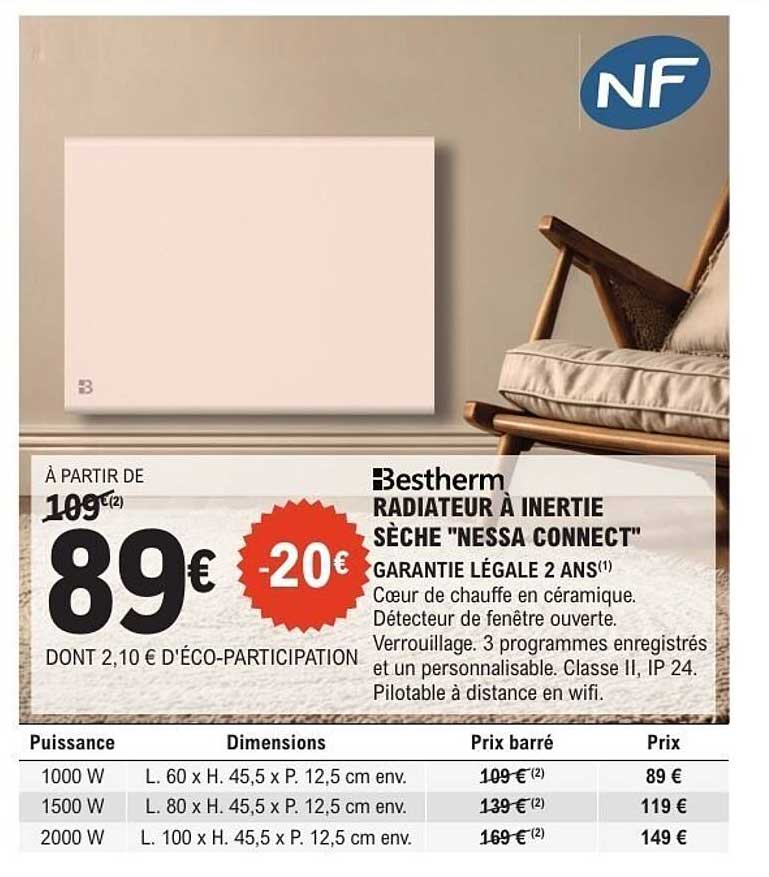 Radiateur à inertie sèche "Nessa Connect"