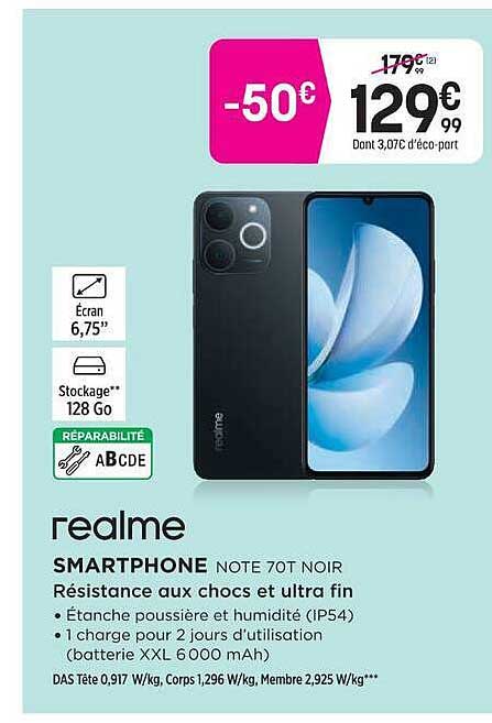 realme SMARTPHONE NOTE 70T NOIR