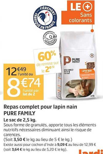 Repas complet pour lapin nain PURE FAMILY