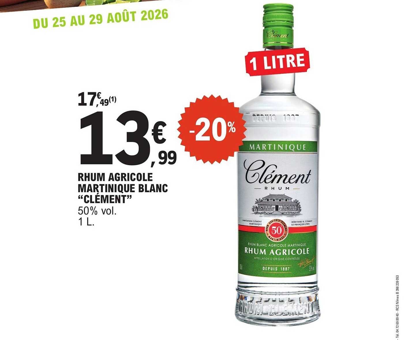 Rhum agricole Martinique blanc “Clément”