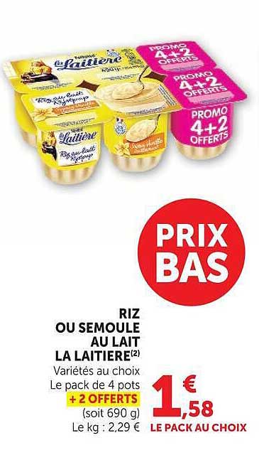 RIZ OU SEMOULE AU LAIT LA LAITIERE