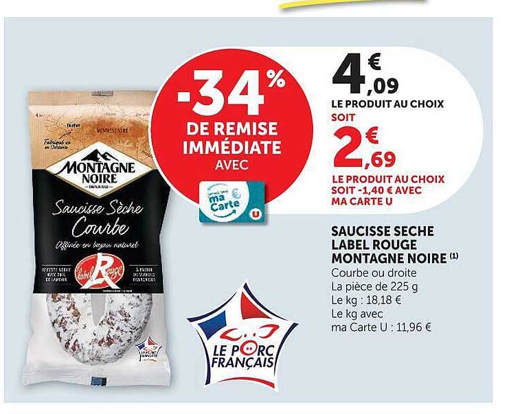 SAUCISSE SECHE LABEL ROUGE MONTAGNE NOIRE