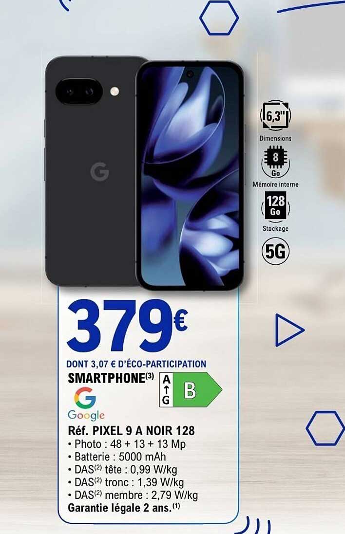 SMARTPHONE(3) Google Réf. PIXEL 9 A NOIR 128