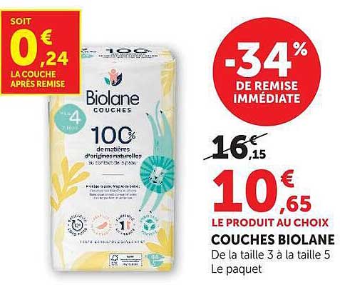 SOIT 0,24€ LA COUCHE APRÈS REMISE