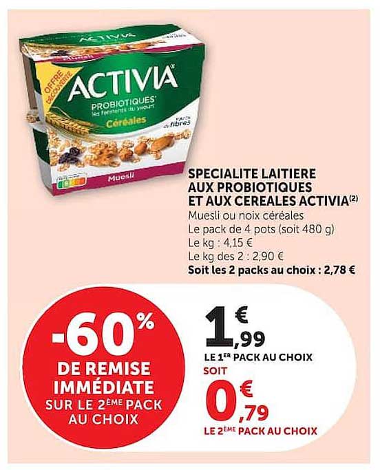 SPECIALITE LAITIERE AUX PROBIOTIQUES ET AUX CEREALES ACTIVIA