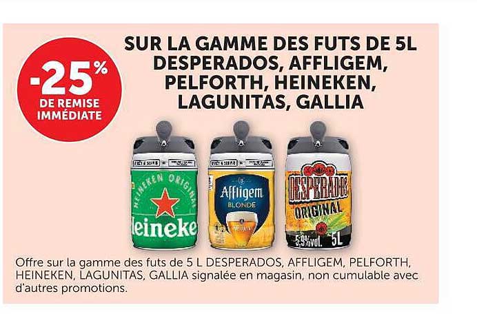 SUR LA GAMME DES FUTS DE 5L DESPERADOS, AFFLIGEM, PELFORTH, HEINEKEN, LAGUNITAS, GALLIA