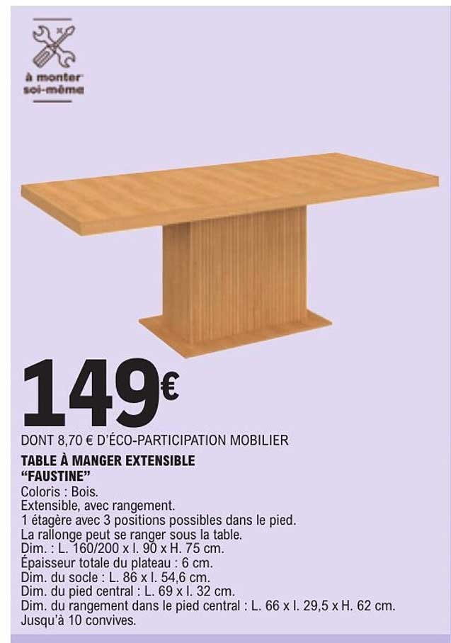 TABLE À MANGER EXTENSIBLE “FAUSTINE”